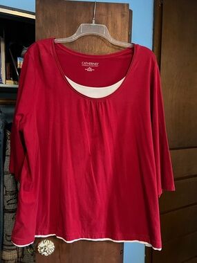 Catherines Red Scoop Neck Layered-Look Long Sleeve Top